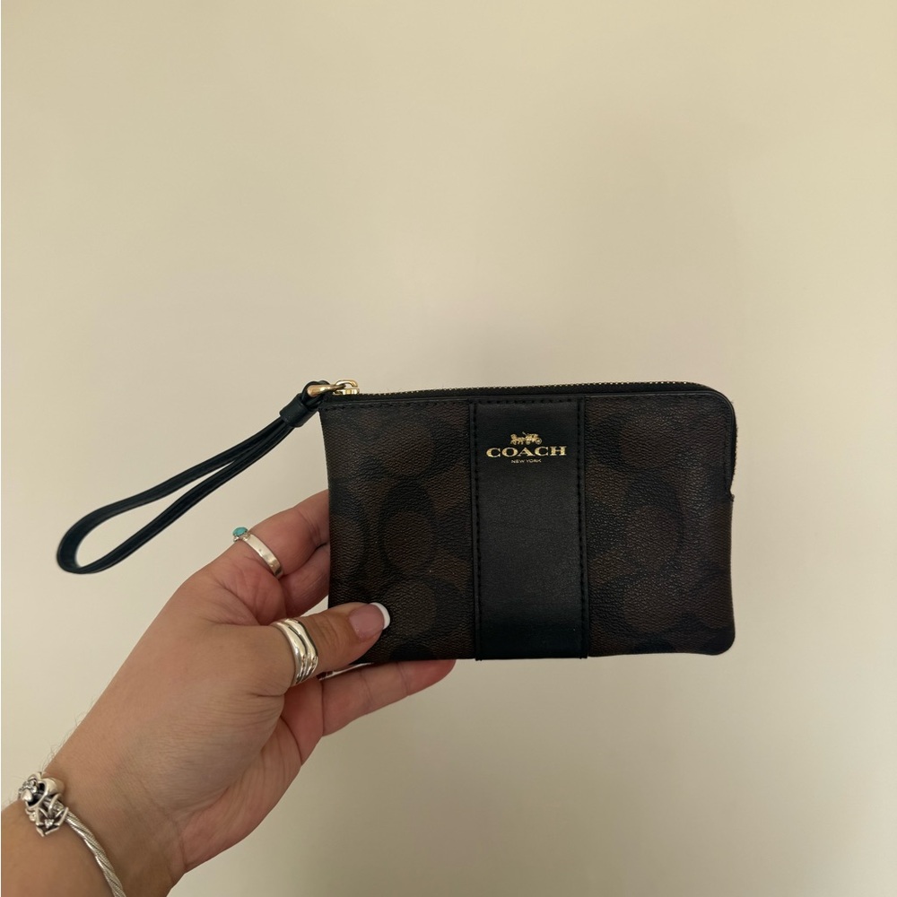 Coach Brown and Black Signature Wristlet